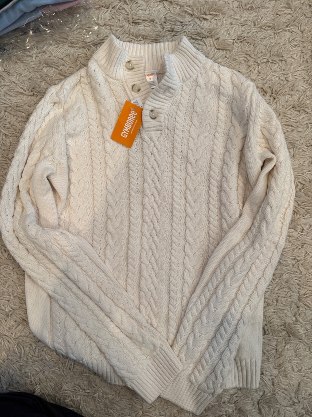 Gymboree Cream Cable-Knit Button Mock Neck Sweater